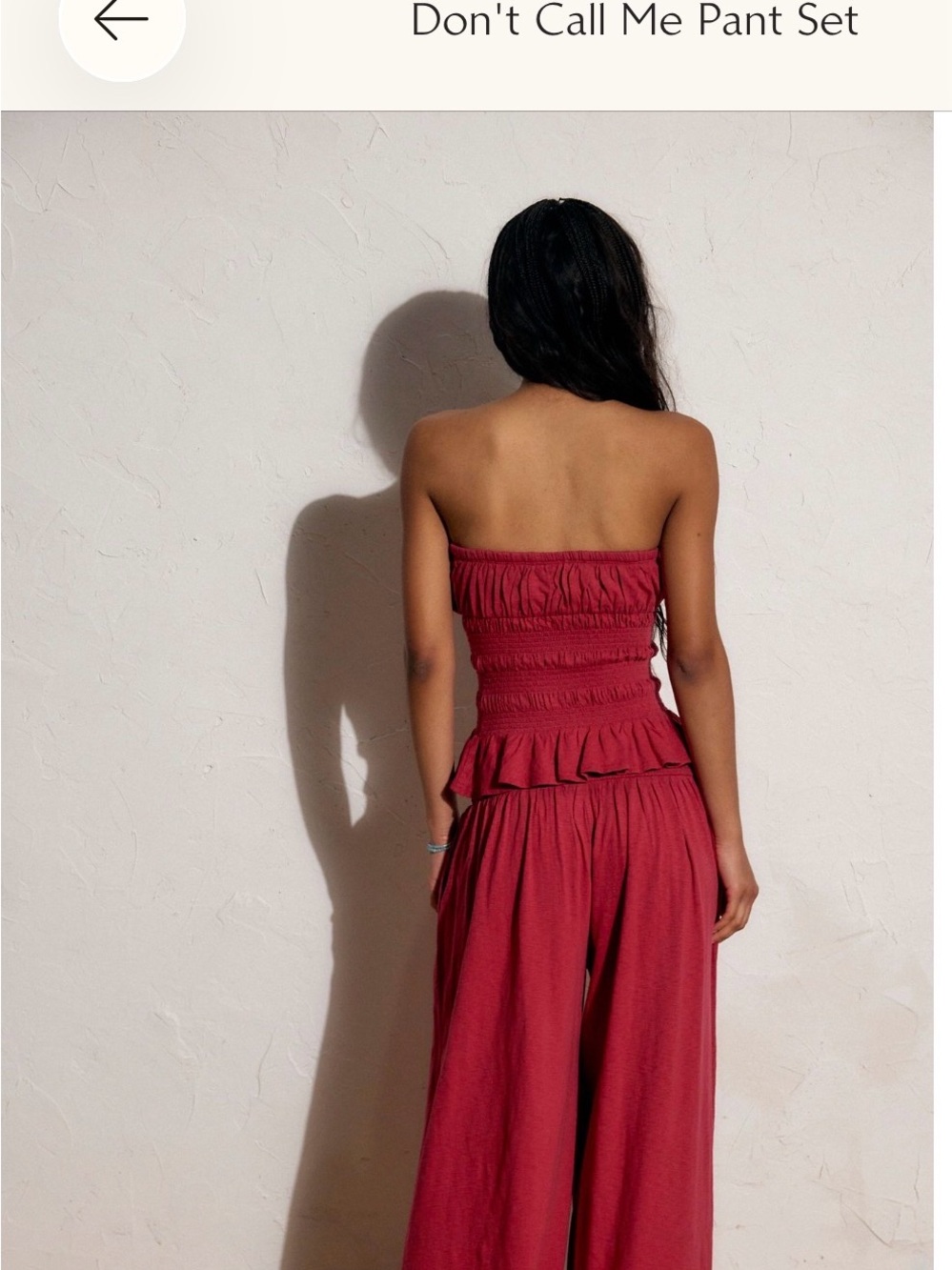 Free People Strapless Smocked Wide-Leg Jumpsuit in Burgundy - Picture 2 of 4